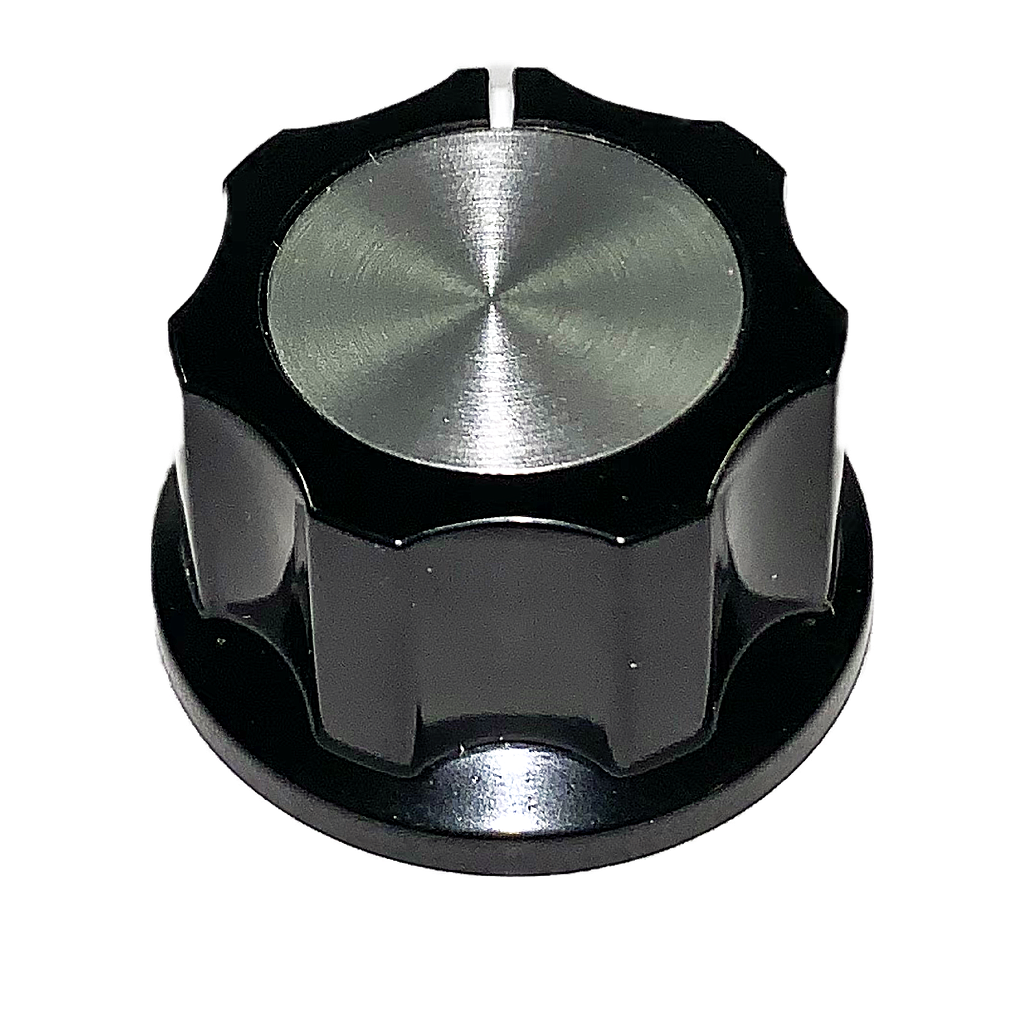 Knob aluminum inlay on top, white indicator, black D large